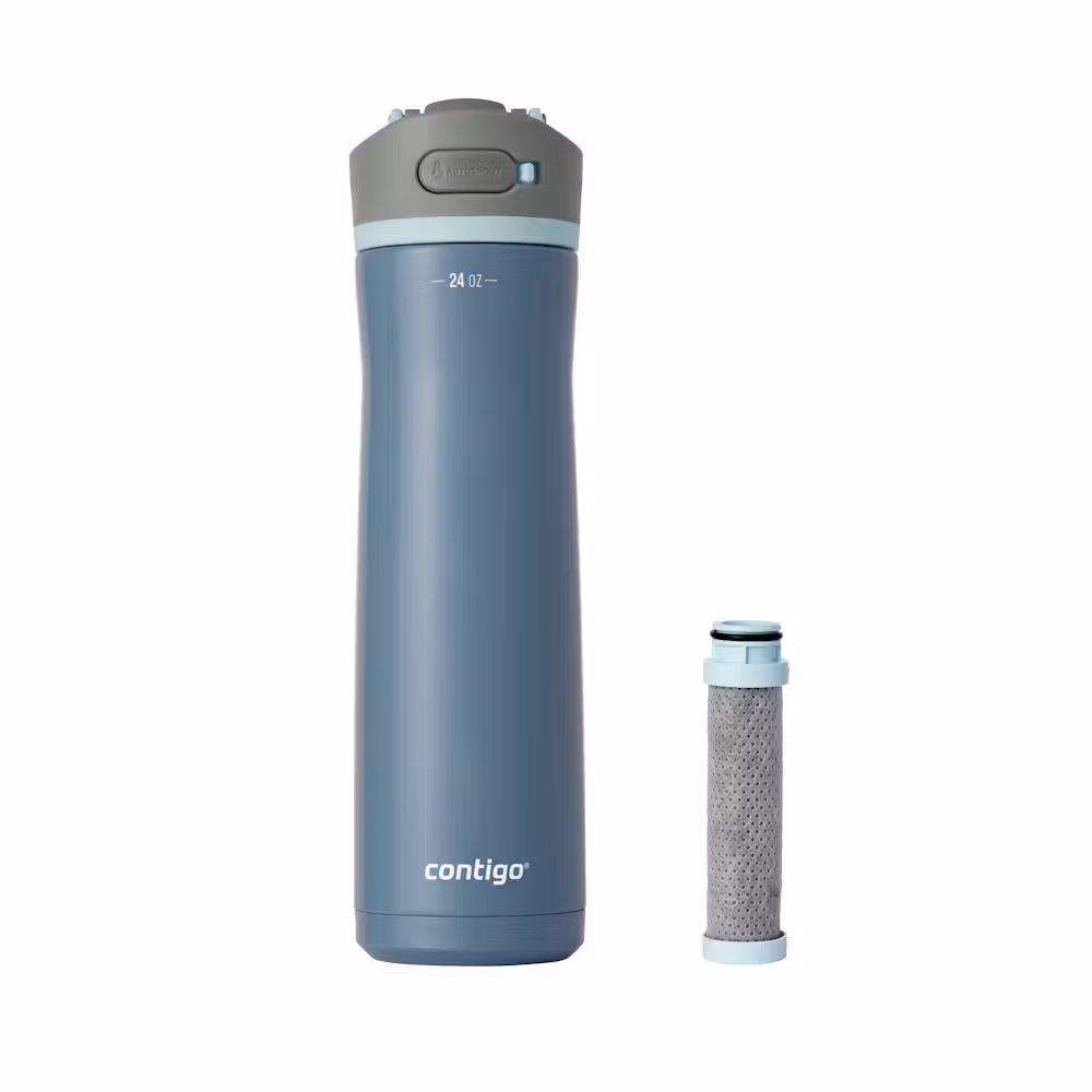 Contigo Wells Chill Stainless Steel Filter Water Bottle with AUTOSPOUT® Straw Lid and Replacement Filter, 24 Oz