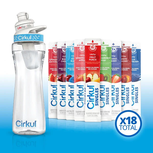 Cirkul 22oz. Plastic Bottle, FitSip® Mixed Berry, & 18pk Cirkul® Singles