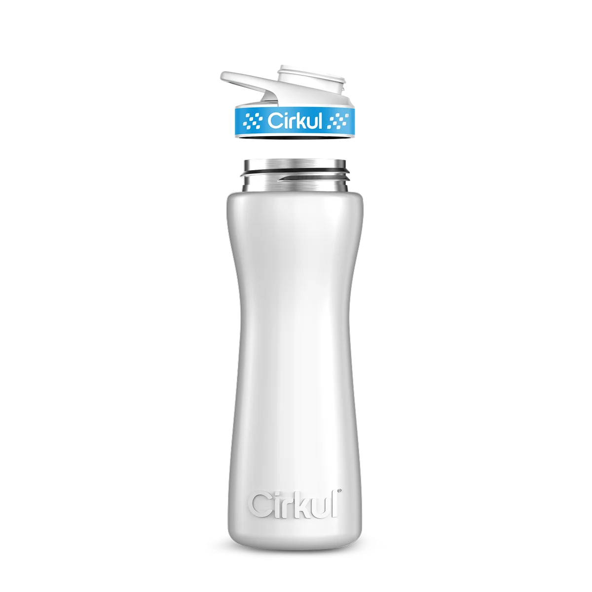 Cirkul 22oz. White Stainless Steel Bottle & Blue Comfort Grip Lid