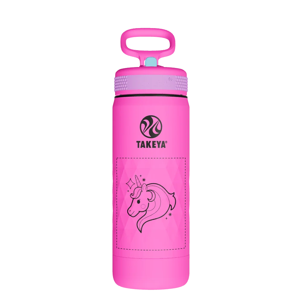 Takeya Kids Sport Water Bottle With Straw Lid - 18oz Fuchsia Flash - Model 51894-TAKEYA-KIDS-SPORT-WATER-BOTTLE-WITH-STRAW-LID-CUSTOMIZED-26-18OZ-FUCHSIA-FLASH