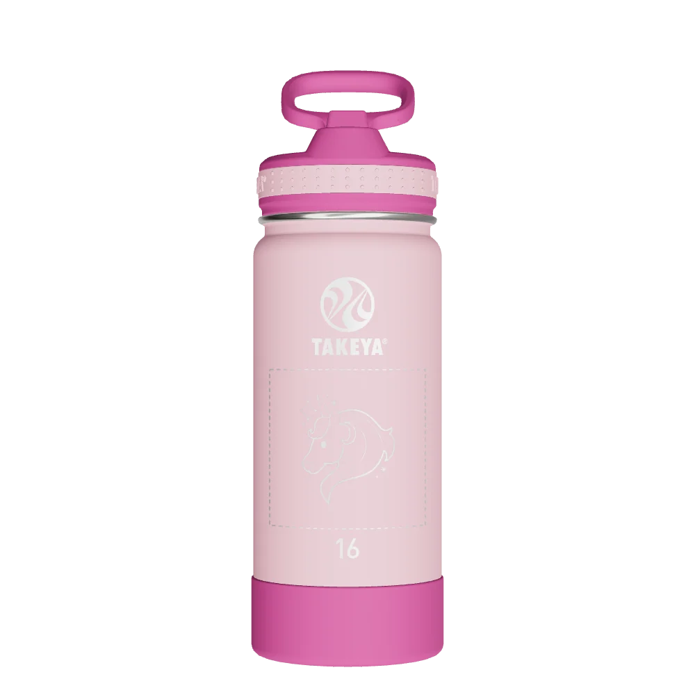 Takeya Actives Kids Water Bottle With Straw Lid - 16oz Super Pink - Model 52404-TAKEYA-ACTIVES-KIDS-WATER-BOTTLE-WITH-STRAW-LID-CUSTOMIZED-22-16OZ-SUPER-PINK