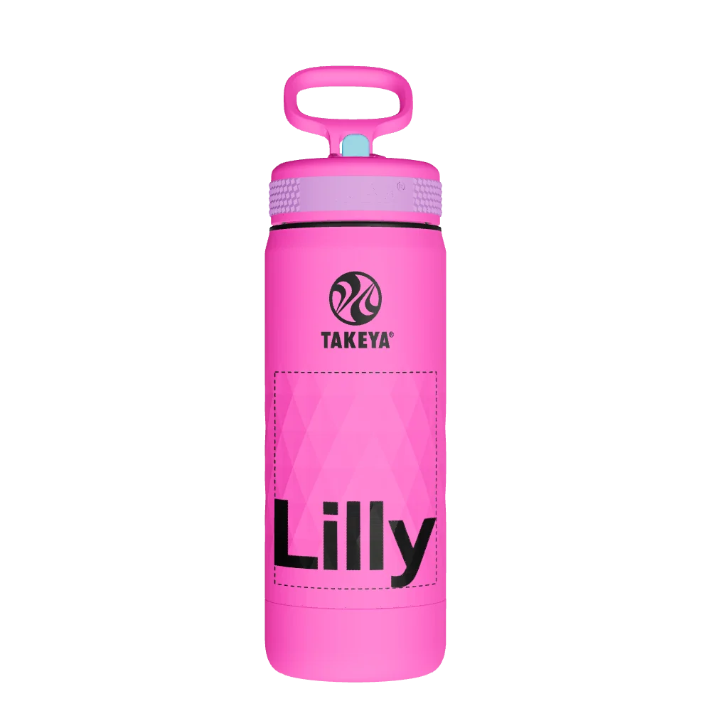Takeya Kids Sport Water Bottle With Straw Lid - 18oz Fuchsia Flash - Model 51894-TAKEYA-KIDS-SPORT-WATER-BOTTLE-WITH-STRAW-LID-CUSTOMIZED-20-18OZ-FUCHSIA-FLASH