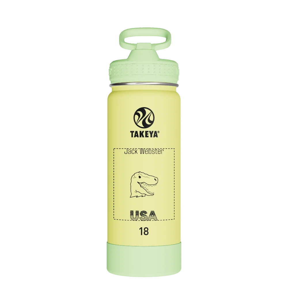 Takeya Actives Kids Glow In The Dark Water Bottle With Straw Lid - 18oz Lightning Green - Model 51075-TAKEYA-ACTIVES-KIDS-GLOW-IN-THE-DARK-WATER-BOTTLE-WITH-STRAW-LID-CUSTOMIZED-34-18OZ-LIGHTNING-GREEN